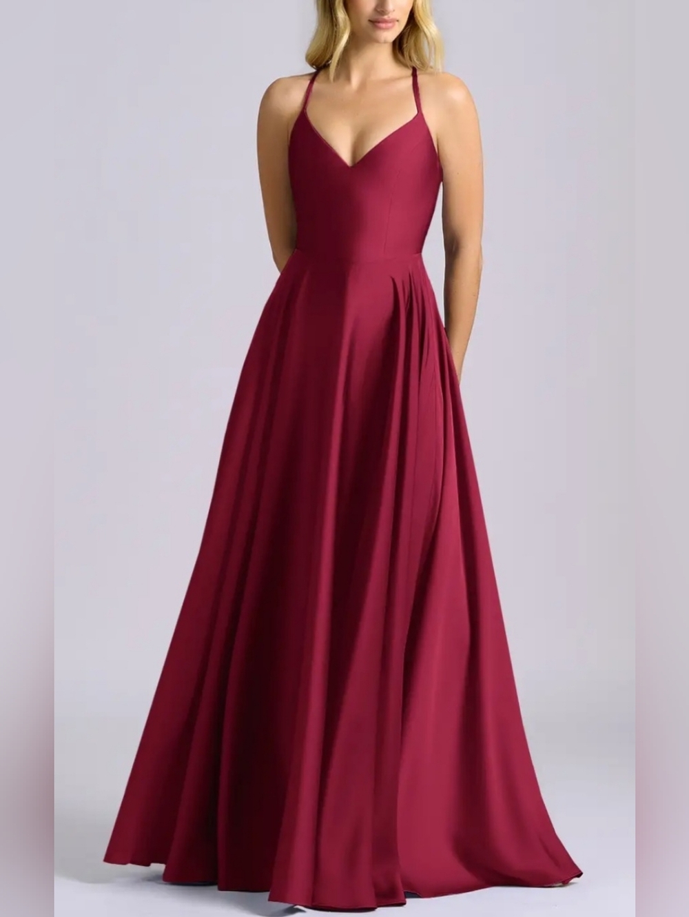 Davids Bridal DB Studio Bridesmaid Gown Maxi Dress V Neck Criss Cross Formal 10
